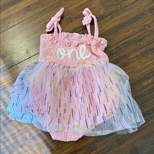 Pink Tutu Dress with Rainbow Accents